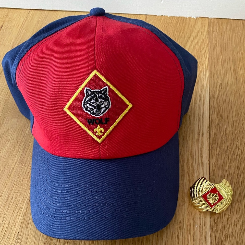 Cub Scout Wolf Rank Uniform Cap and Neckerchief Slide